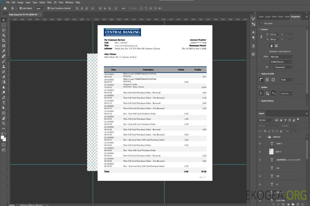 Relevé de la Banque centrale d'Érythrée xls template